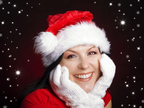 Mulher de Natal em santa cap — Fotografia de Stock
