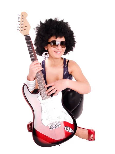 Menina segurando guitarra — Fotografia de Stock