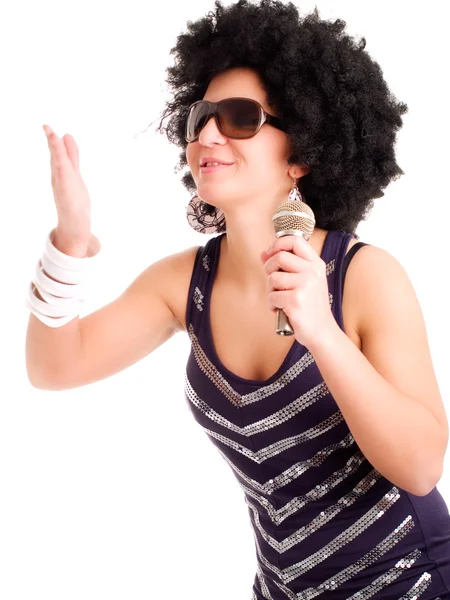 Singer holding microphone — Stock Photo, Image