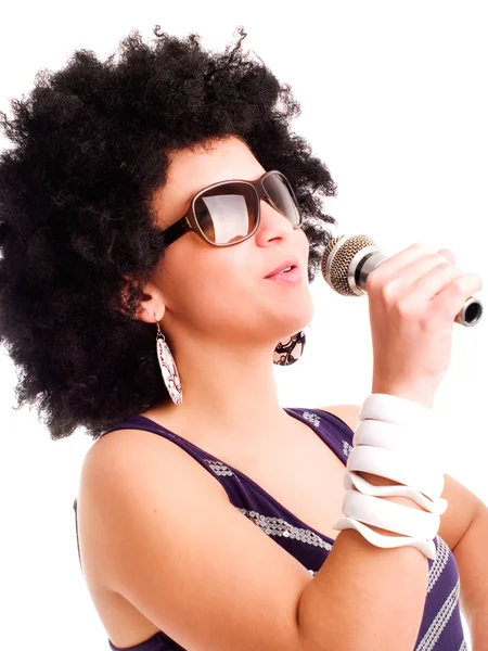 Singer holding microphone — Stock Photo, Image