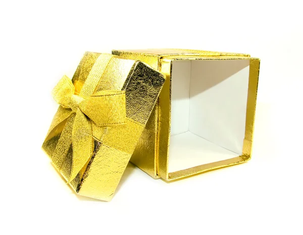 Scatola regalo dorata aperta — Foto Stock