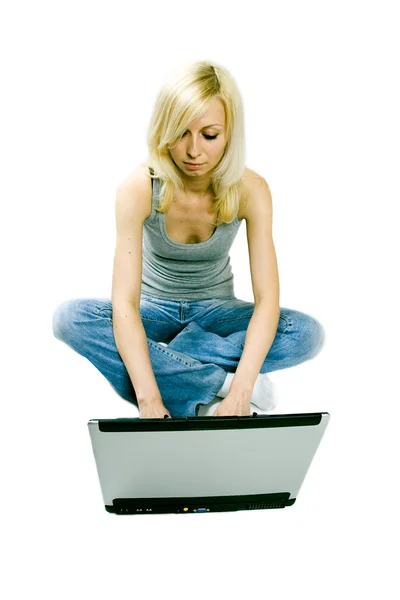 Young girl with computer — Stock Photo, Image