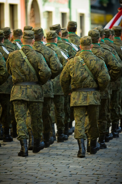 Soldiers march in formation