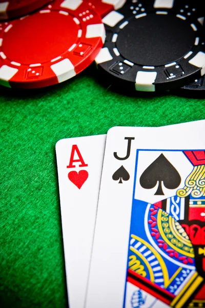 Ace of hearts and black jack — Stock Photo, Image