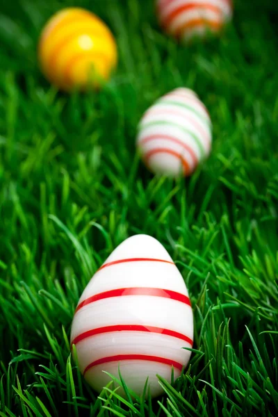 Œufs de Pâques dans l'herbe verte — Photo