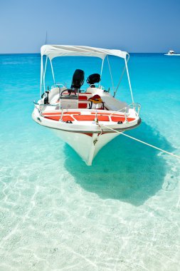 Small boat moored at Wreck Bay, Zante (Zakynthos clipart