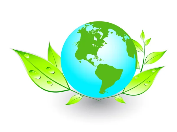 Blå jorden på gröna blad — Stock vektor