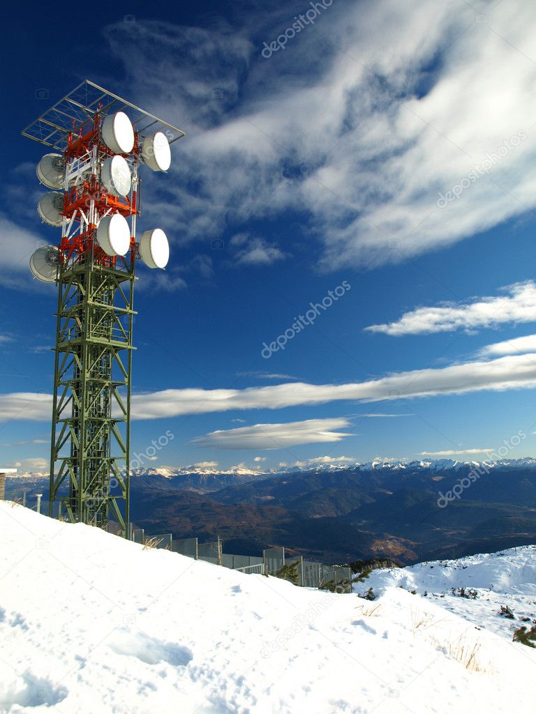High aerial on top snow mountain