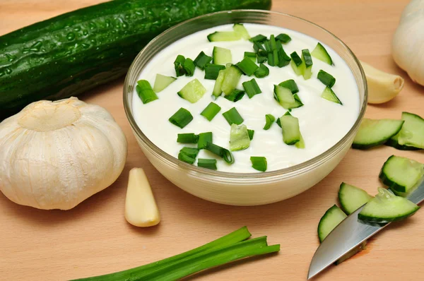 Yoghurt with the cucumber — Stock Photo, Image