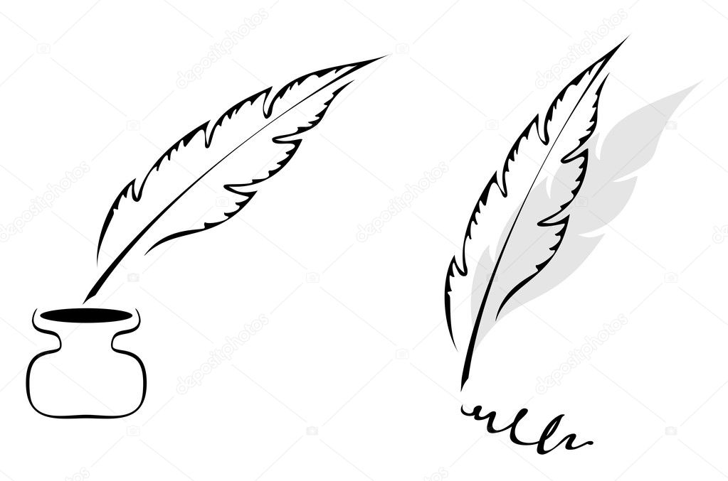 Set of symbols with feather isolated on white