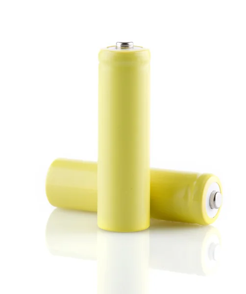 Żółty baterii na białym tle — Zdjęcie stockowe