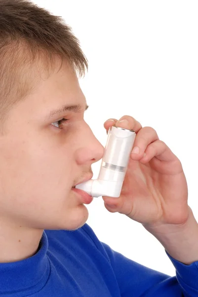 Tenåring med inhalator – stockfoto