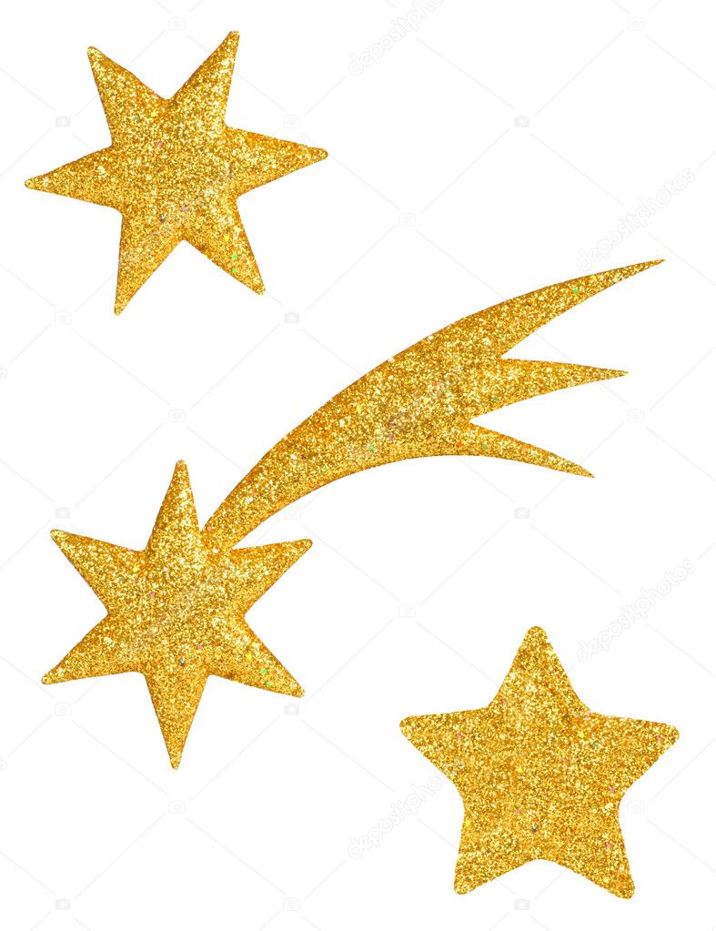 Set Of Gold Stars Isolated On White Stock Photo - Download Image
