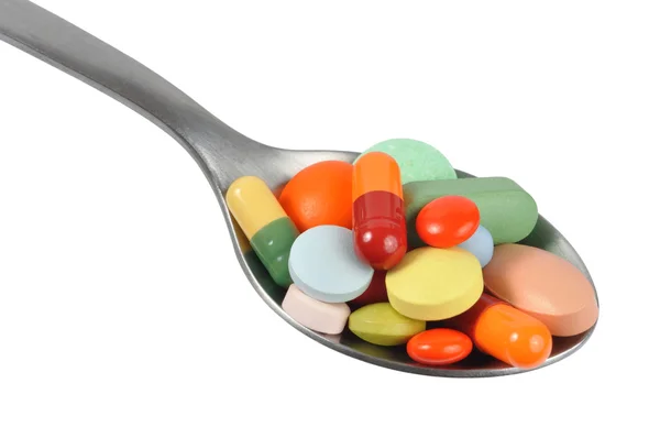 Teaspoon with Pills — Stock Photo, Image