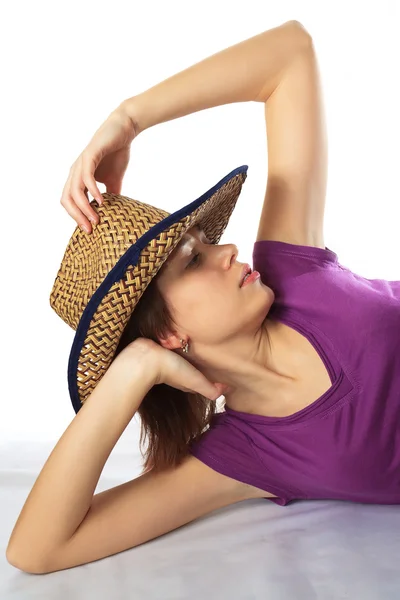Woman under a cowboy's hat — Stock Photo, Image