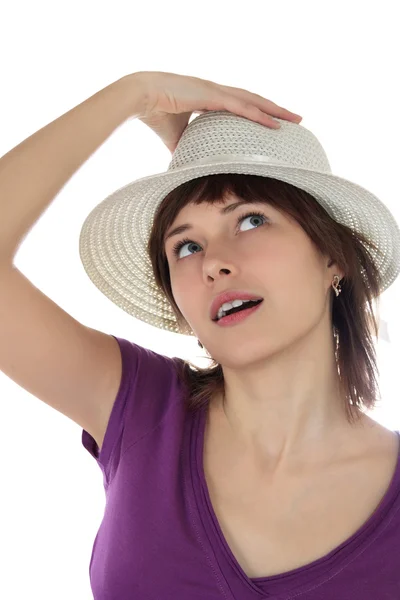 Chica en un sombrero de paja Fotos De Stock