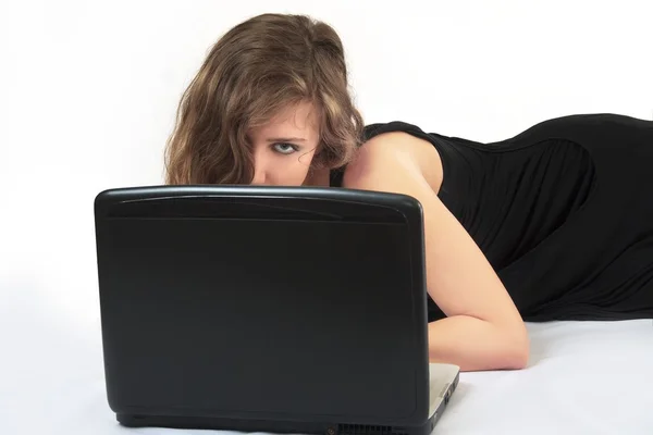 Girl with the laptop — Stock Photo, Image