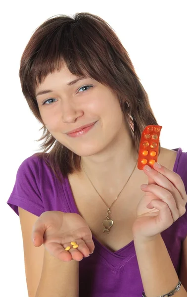 Frau mit Tabletten — Stockfoto