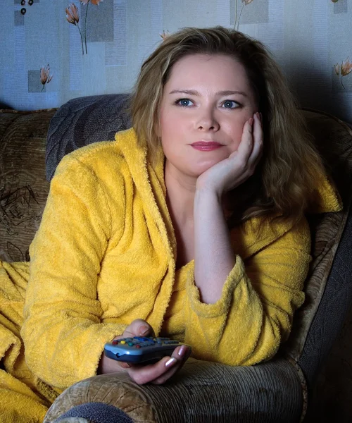 stock image Woman watches TV