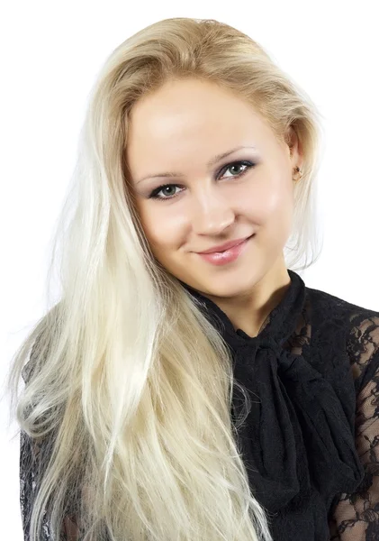 Vacker blondin i en svart blus — Stockfoto