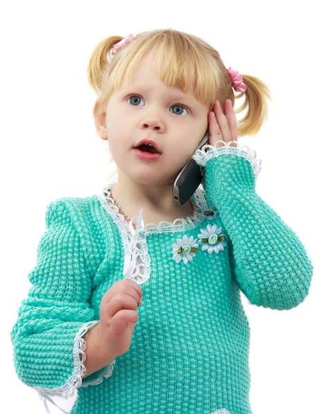 The little girl the blonde with phone — Stock Photo, Image