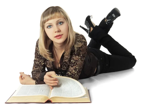 Beautiful woman the blonde with the book — Stock Photo, Image