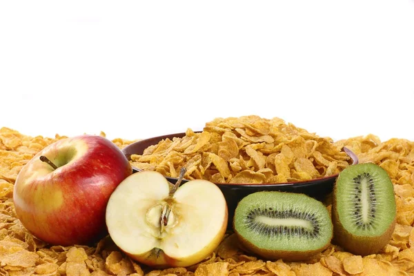 Apple,kiwi and cornflakes. — Stock Photo, Image
