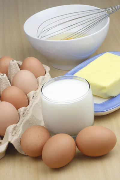 stock image Eggs, milk and butter.