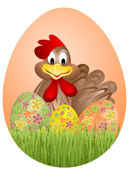 Easter eggs and chicken — Stock Photo, Image