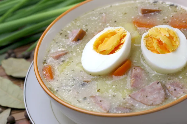 stock image Delicious sour soup with egg.