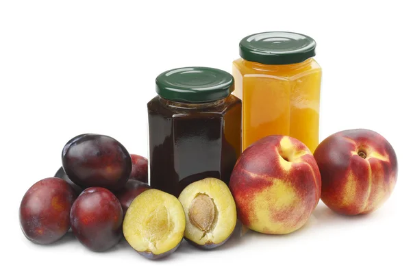Nectarine,plums and jam — Stock Photo, Image