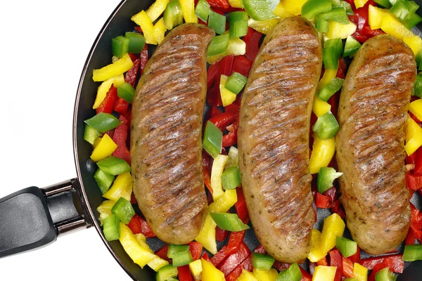 Pork sausage in a frying pan — Stock Photo, Image