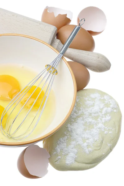 Uova, pasta e mattarello . — Foto Stock