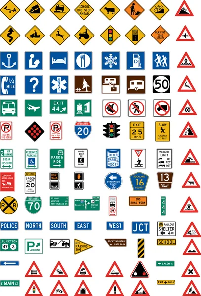 Cento segnali stradali — Vettoriale Stock