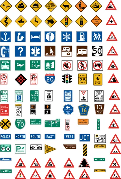 Сотня дорожных знаков — стоковый вектор