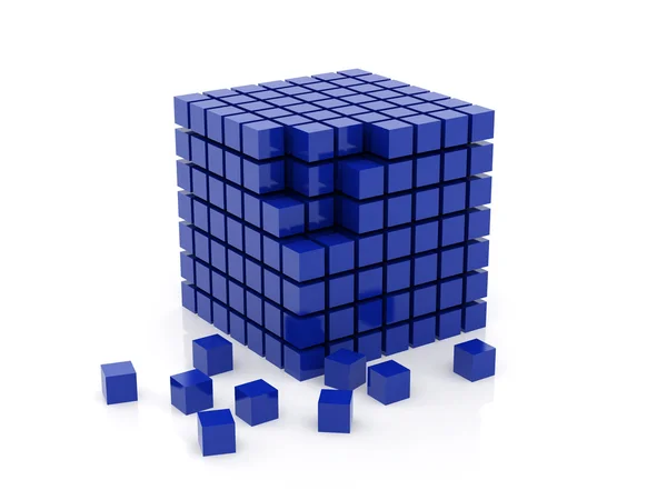 Куб темно-синего цвета, установленный один — стоковое фото