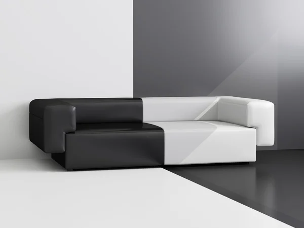 Interno con divano nero — Foto Stock