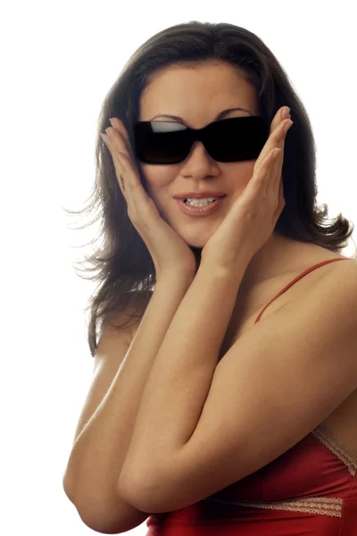 Sorrindo senhora em óculos de sol — Fotografia de Stock