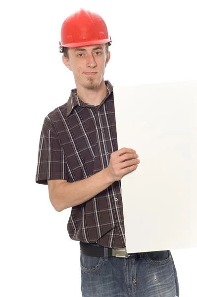 Worker with banner — Stock Photo, Image