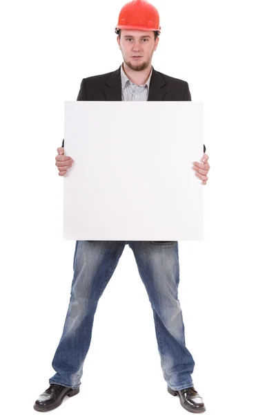 Architect with banner — Stock Photo, Image