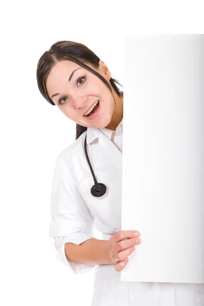 Vrouwelijke arts met bord — Stockfoto
