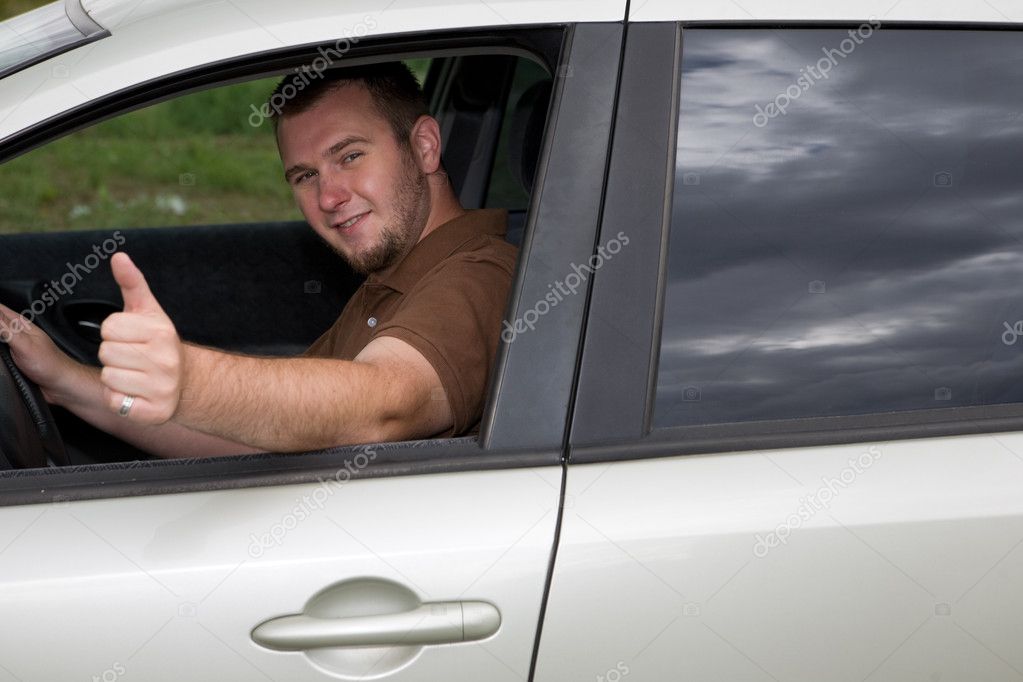 Casual man in car