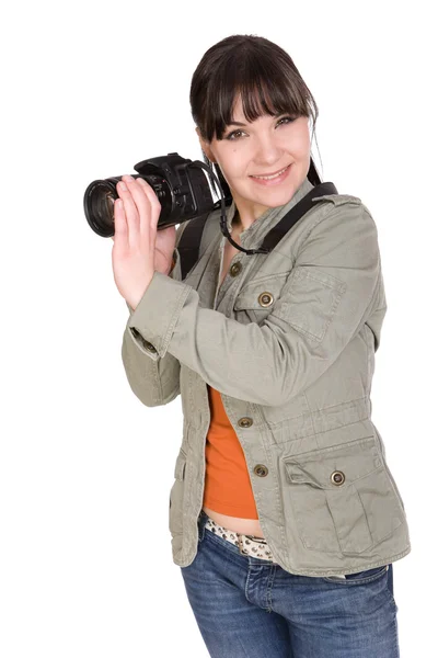 Kobieta z aparatu — Zdjęcie stockowe