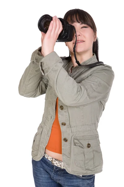 Kobieta z aparatu — Zdjęcie stockowe