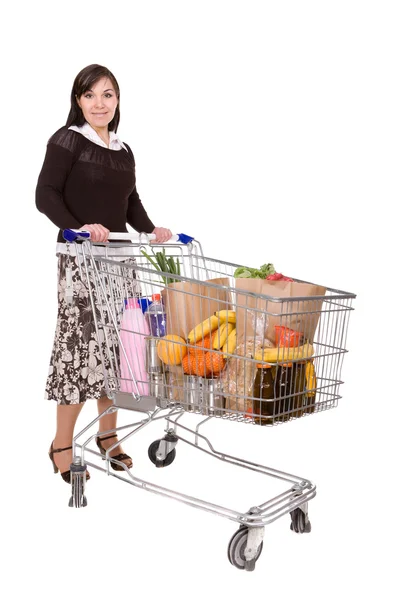쇼핑 카트를 든 여자 — 스톡 사진