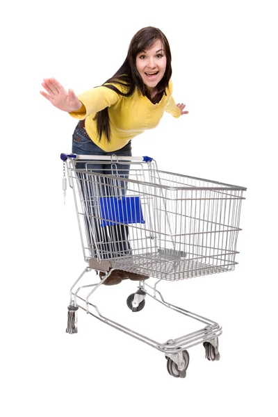 쇼핑 카트를 든 여자 — 스톡 사진