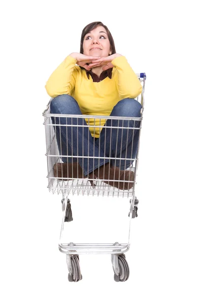 ショッピングカートを持つ女性 — ストック写真