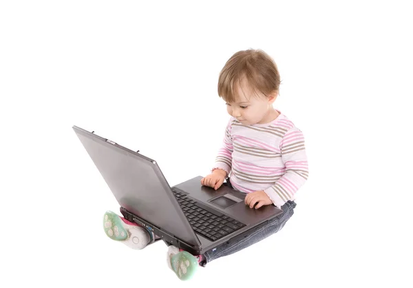 Happy baby with laptop — Stock Photo, Image