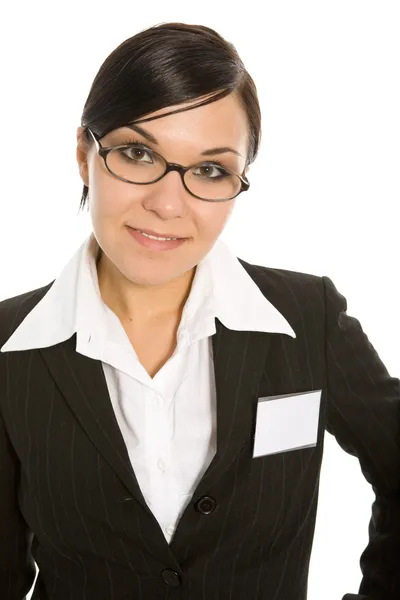 Donna d'affari con striscione — Foto Stock
