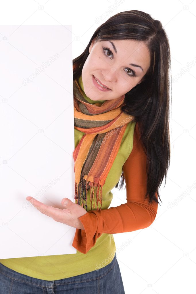 Woman with blank board